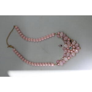 Pink Floral Statement Necklace Gold Tone Rhinestone Flower